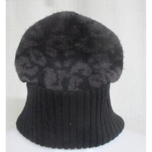 SWEATY BETTY London black gray wool blend knit leopard beanie hat   CB